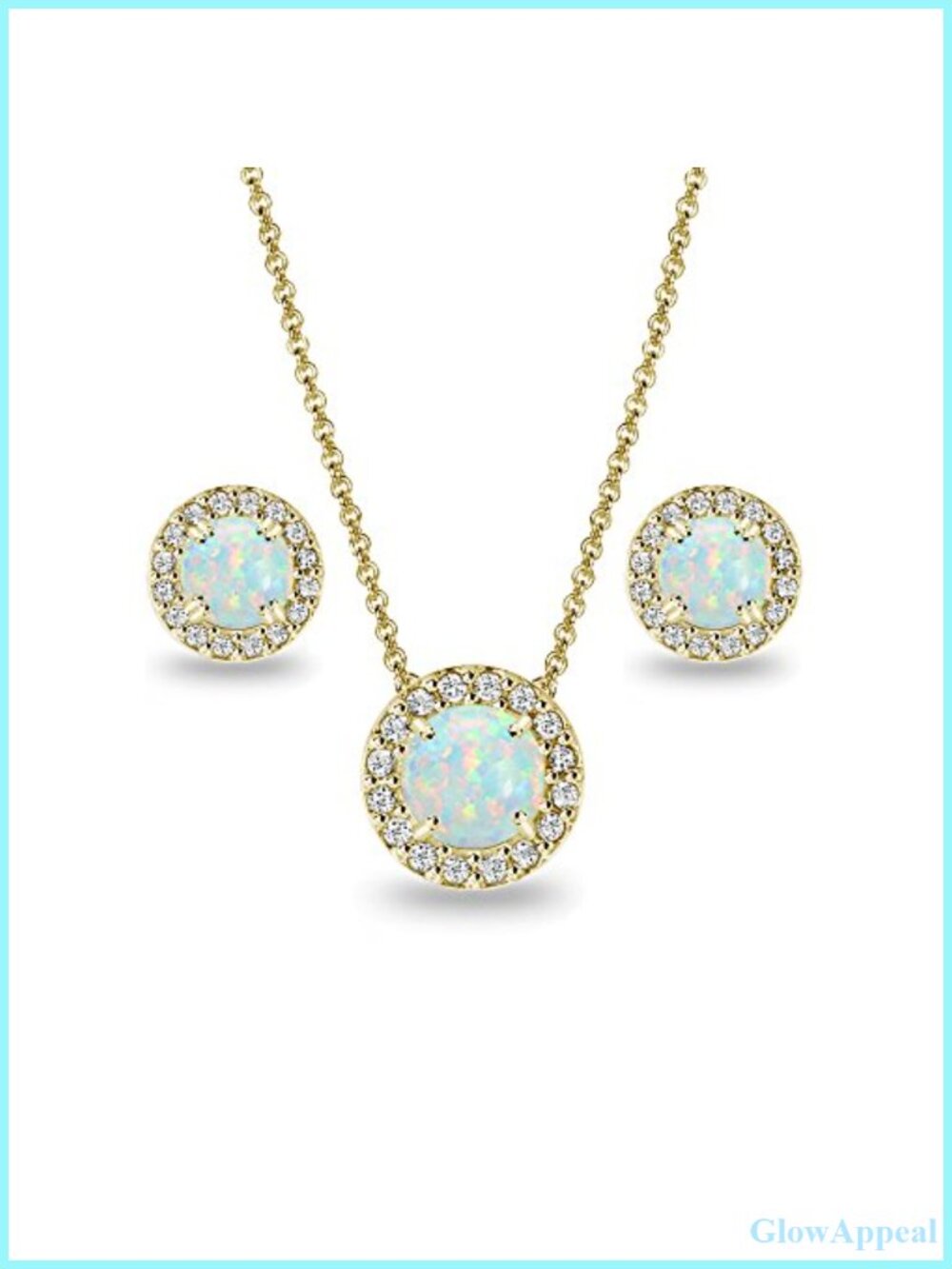 Gold Flashed Sterling Silver Opal Halo Necklace & Earrings Set